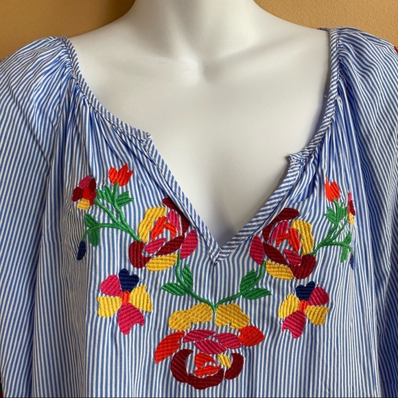 Artisan NY 3/4 sleeve embroidered striped blouse Size L - Picture 5 of 9